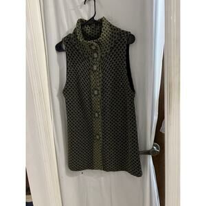 Habitat Green Black High Neck Square Button Sweater Vest Sz M
